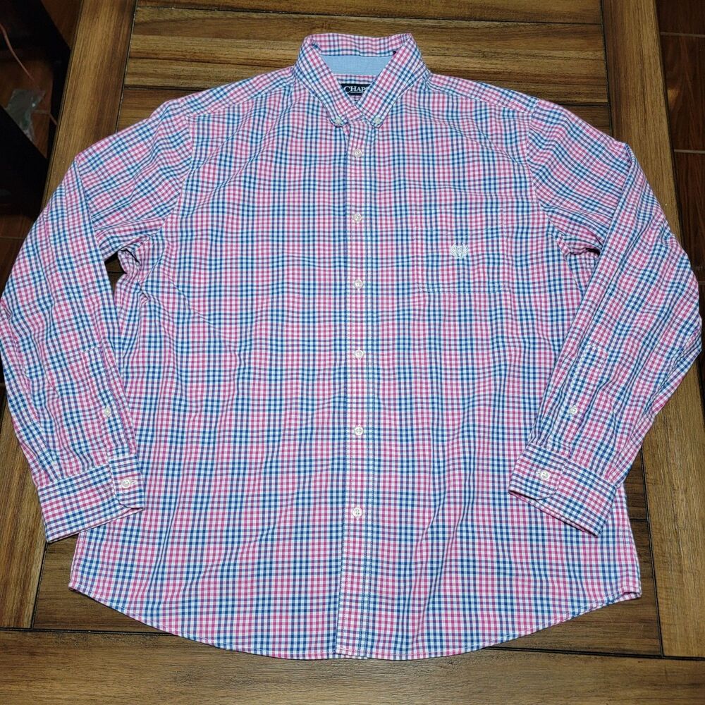 Chaps LS Custom Fit Red, White & Blue Small Squares Full Button Shirt - Size XXL